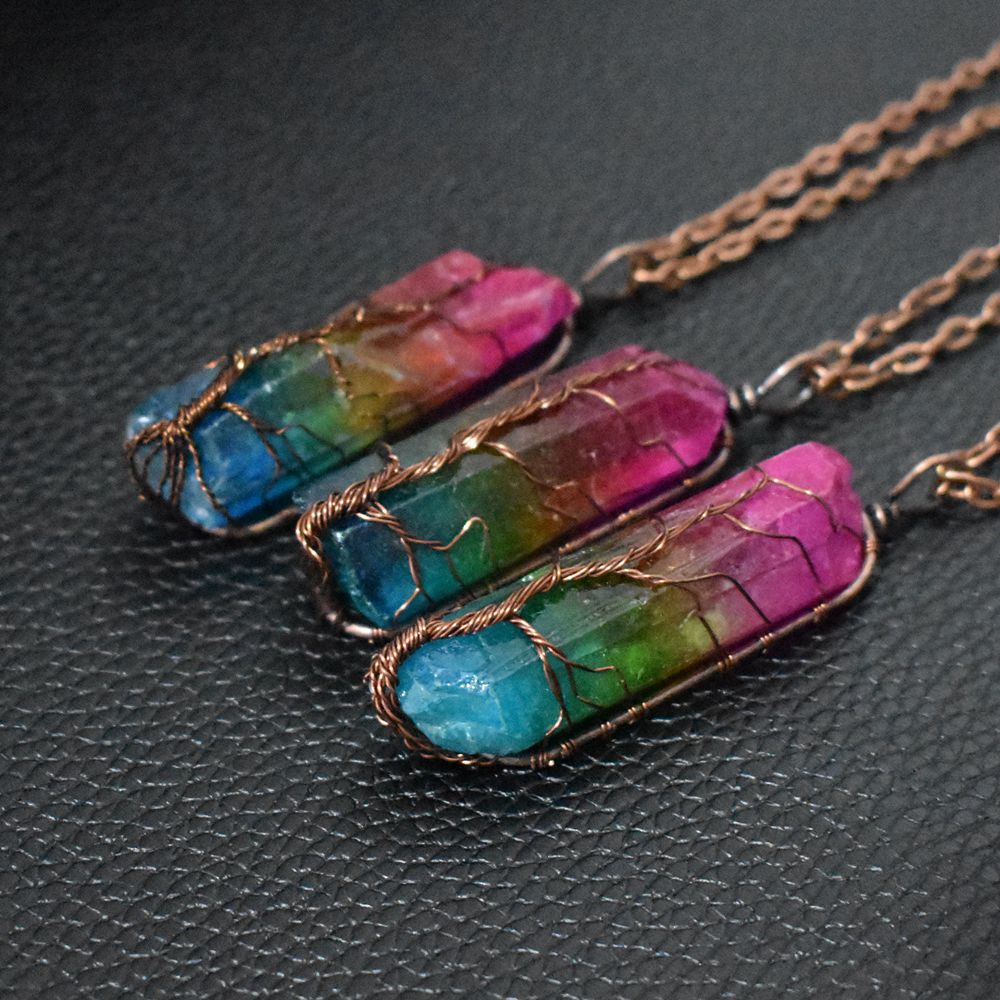 Hot Selling Stone Crystal Pillar Tree Of Life Pendant Ins Fashion Necklace - image 1
