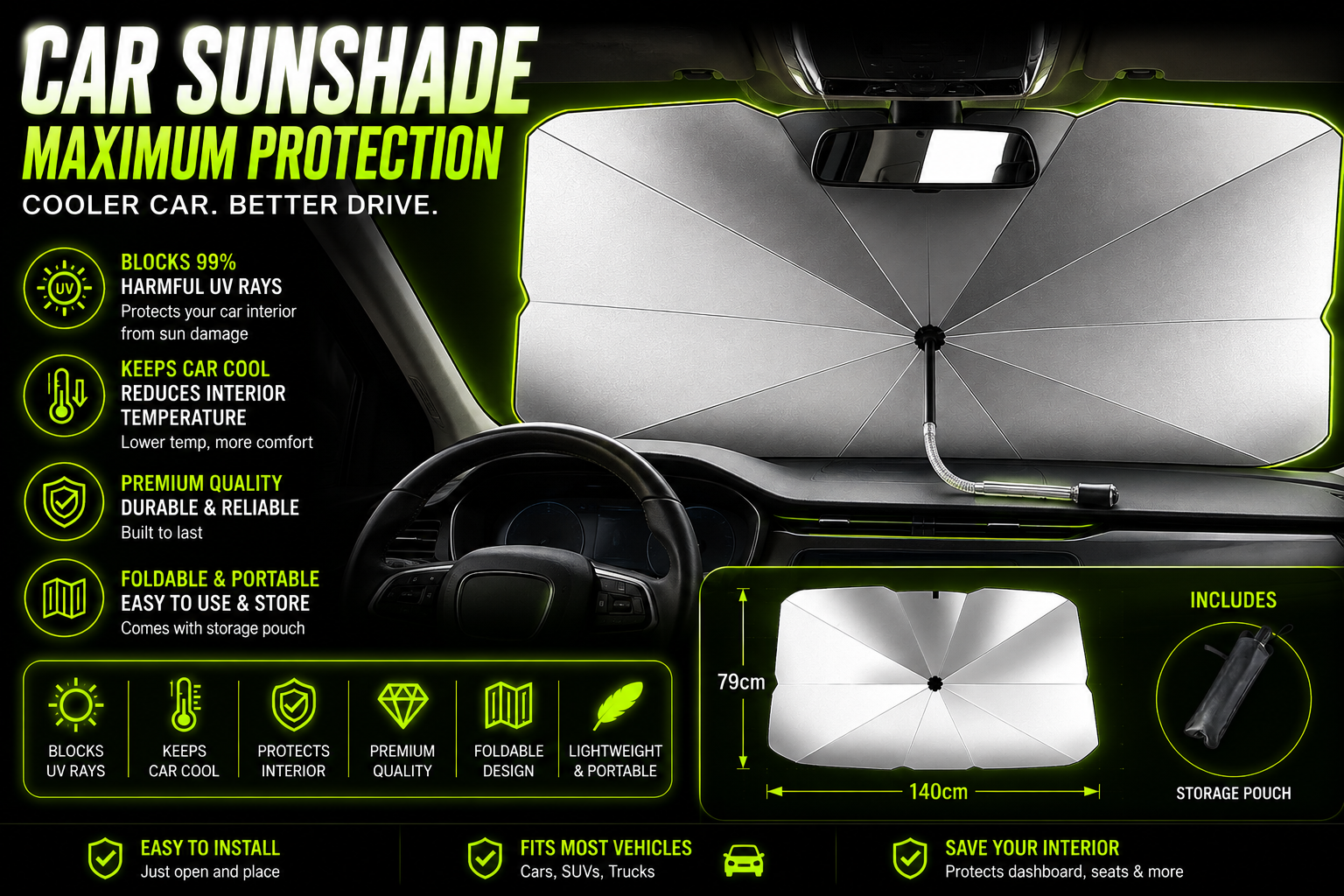 DailyScroll ShadeSnap™ Windshield Umbrella - image 2