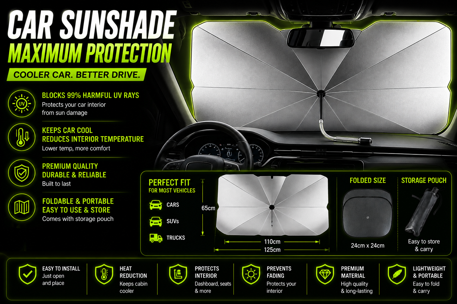 DailyScroll ShadeSnap™ Windshield Umbrella - image 3