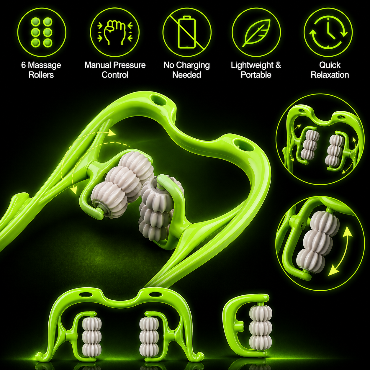 DailyScroll NeckEase™ Six-Roller Manual Massager - image 2