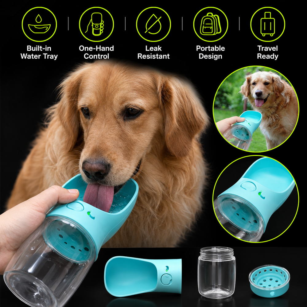 DailyScroll PawHydrate™ Portable Pet Travel Bottle & Food Dispenser