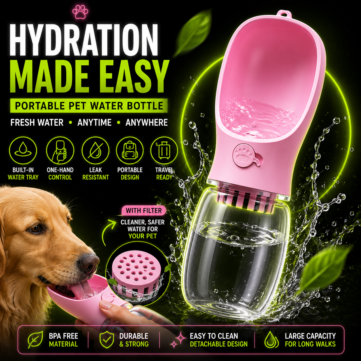DailyScroll PawHydrate™ Portable Pet Travel Bottle & Food Dispenser - image 4