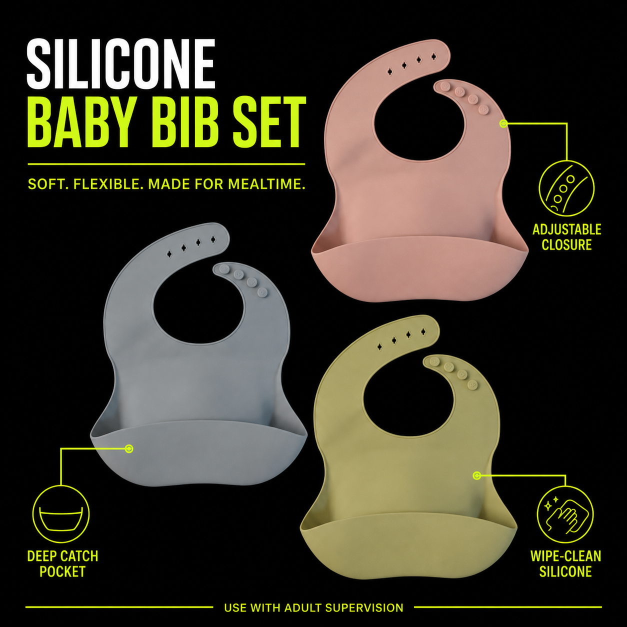 DailyScroll CatchBib™ 3-Piece Silicone Bib Set - image 2