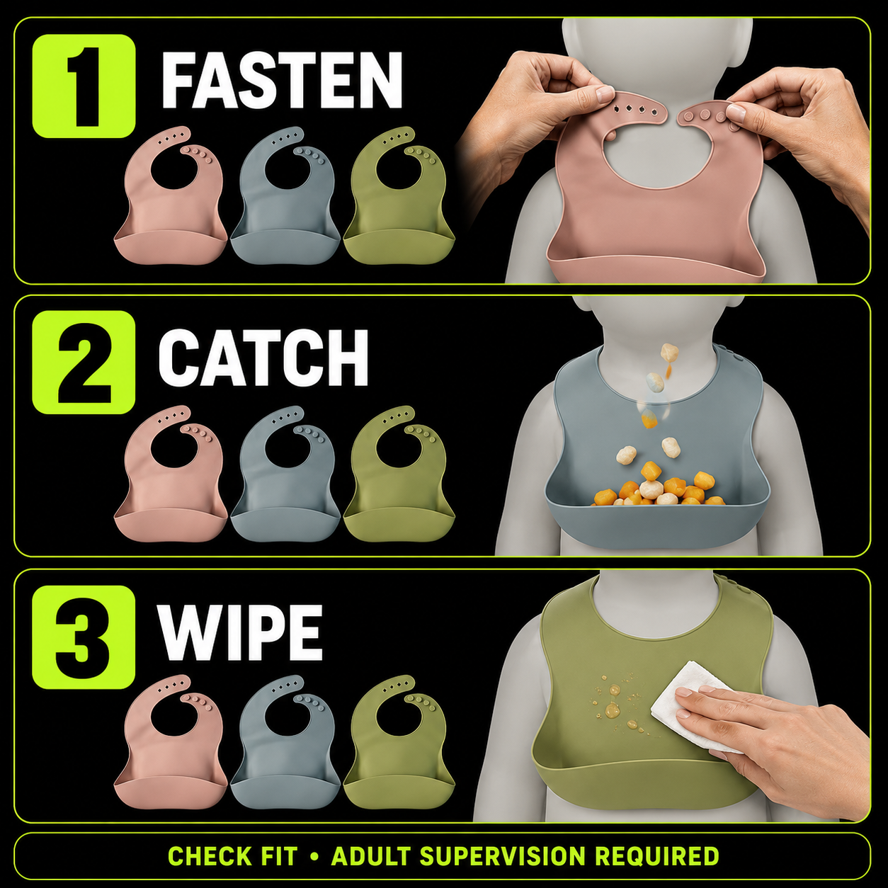 DailyScroll CatchBib™ 3-Piece Silicone Bib Set - image 3