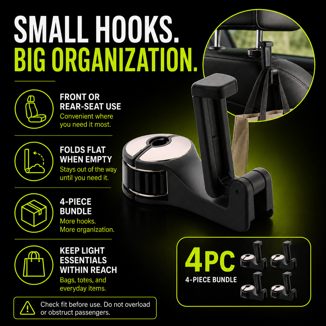 DailyScroll HookMate™ Car Hooks 4-Pack - image 4