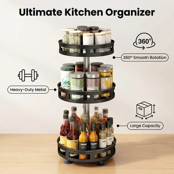 360° Rotating Spice Rack — Space-Saving Kitchen Organizer