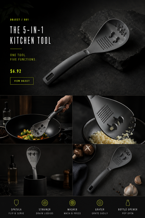 5-in-1 Multifunctional Kitchen Spoon – Spatula, Strainer, Masher & Grater Tool
